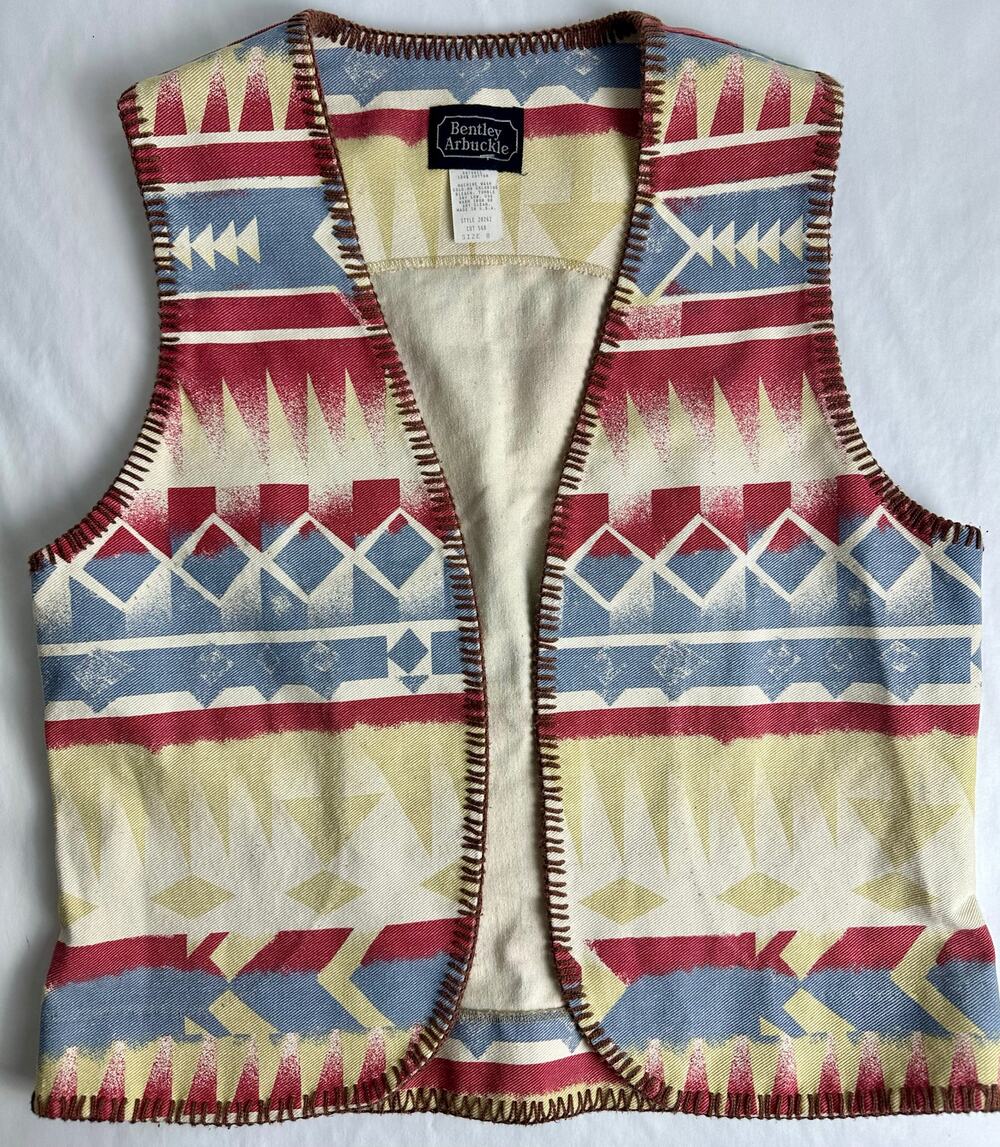 Vintage Bentley Arbuckle Southwestern Aztec 100% Cotton Vest Size 8 Medium Rodeo